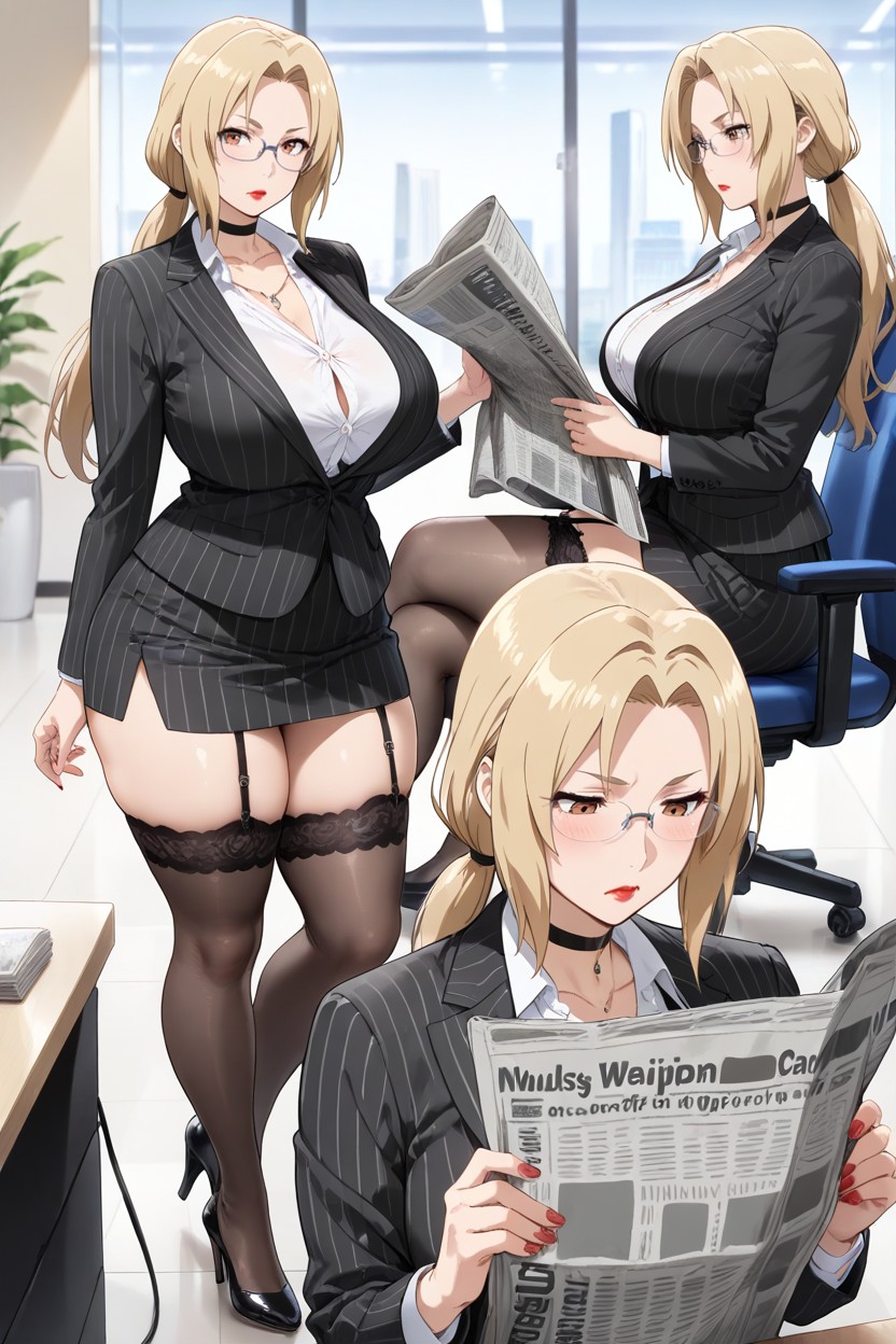 Sentada, Glasses, Aburrido Porno IA
