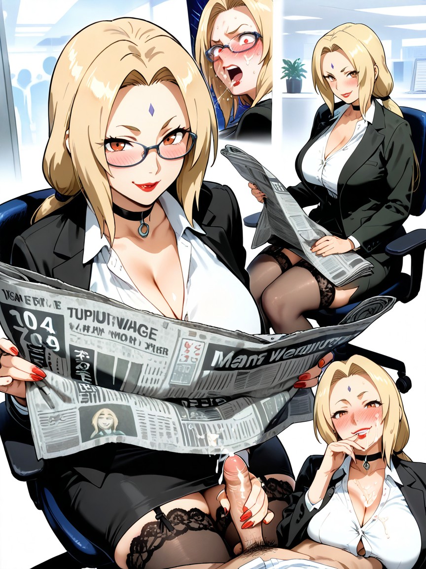 Blonde, Cum On Newspaper, Femenino Porno IA