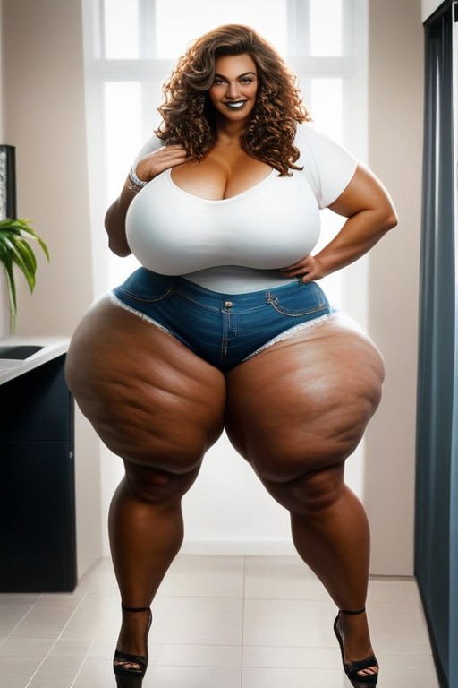 Extremely Wide Hips, Dark Skinned Haitian Oily Skin Wide Tall Ssbbw Woman, Beauty Face AI Porn