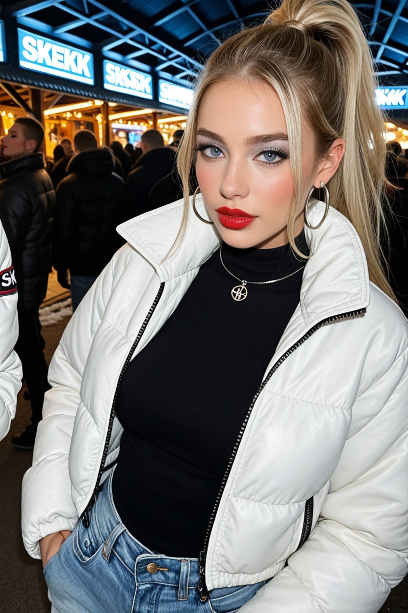 Pouty Lips, Smoky-eyes Grey Eyeshadow, White Nail Polish Porno IA