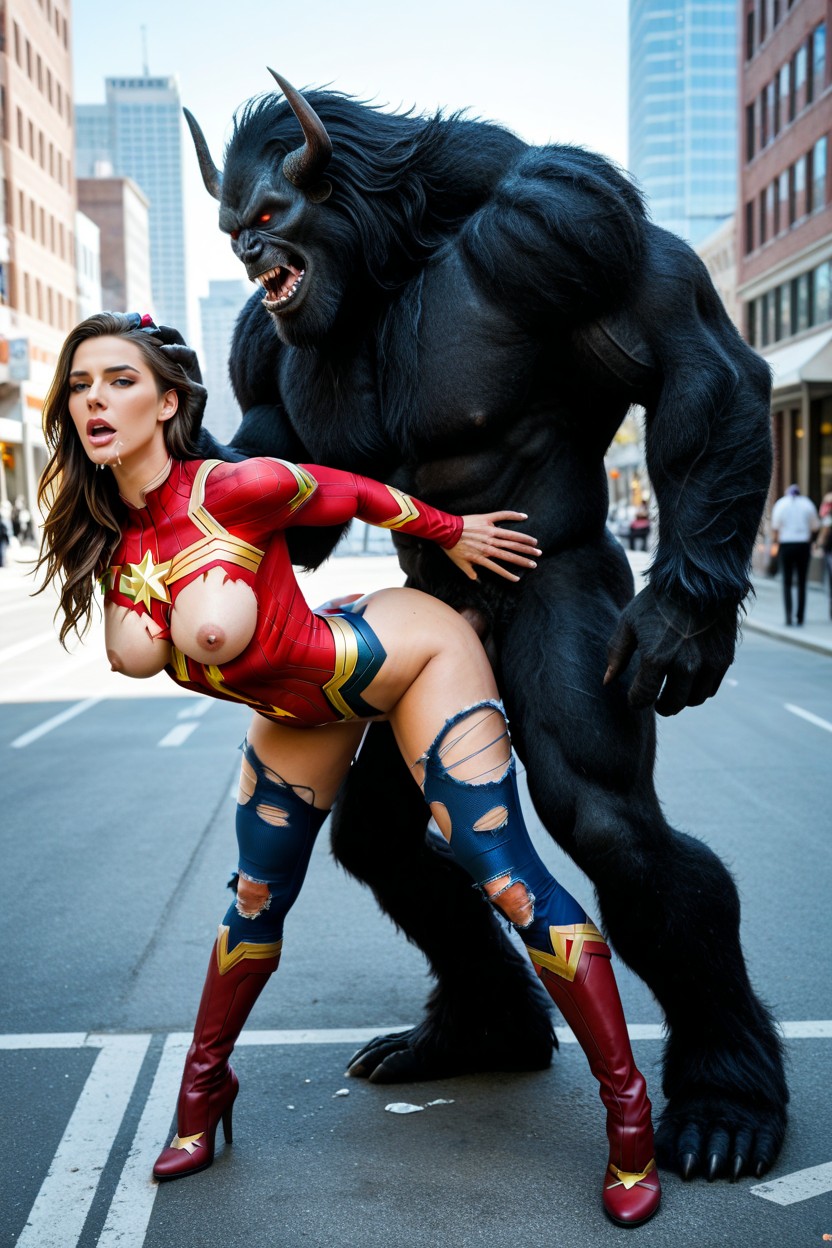 Captain Marvel Costume, Hands Bound Behind Back, Curvy Porno IA