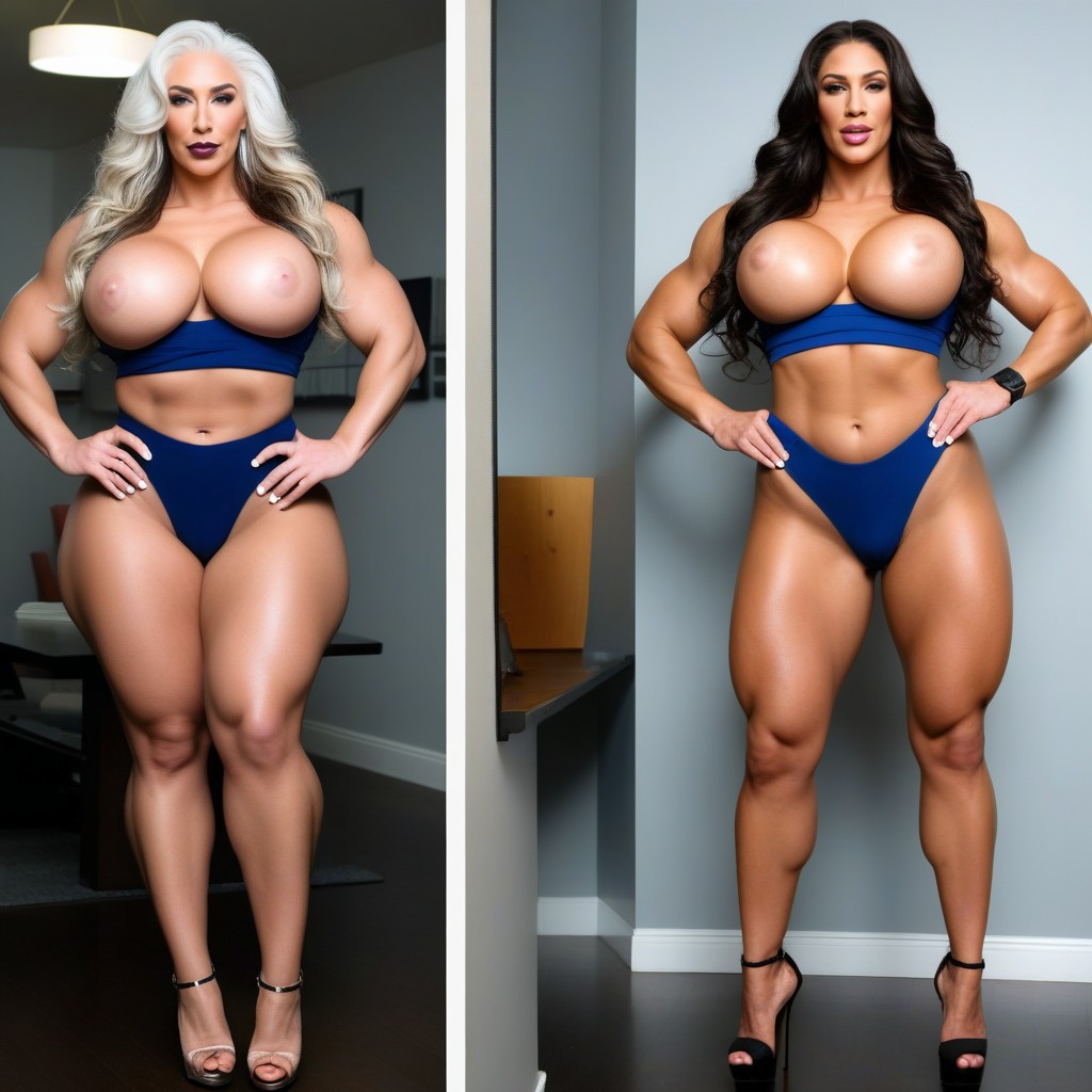 Muscular Striated Thighs, Before And After, Hyper Muscular Woman Porno IA