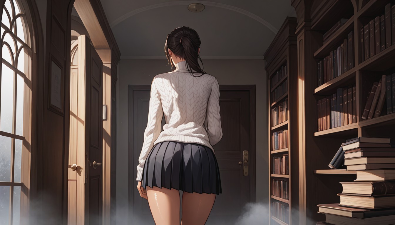 Inside Library, Book Shelves, Closed Door Porno IA