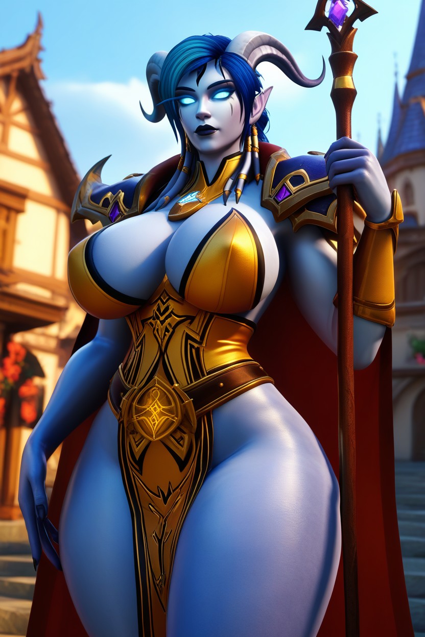 Cosplay, Heroic Stance, Blue Skin AI Porn