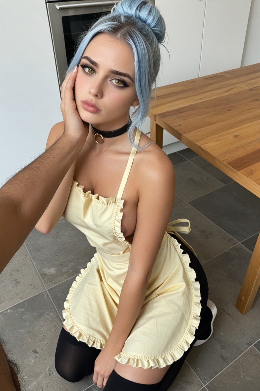 Impossibly Beautiful Woman Kneeling Looking Up, Desperate Look, Black Eyeliner Porno IA