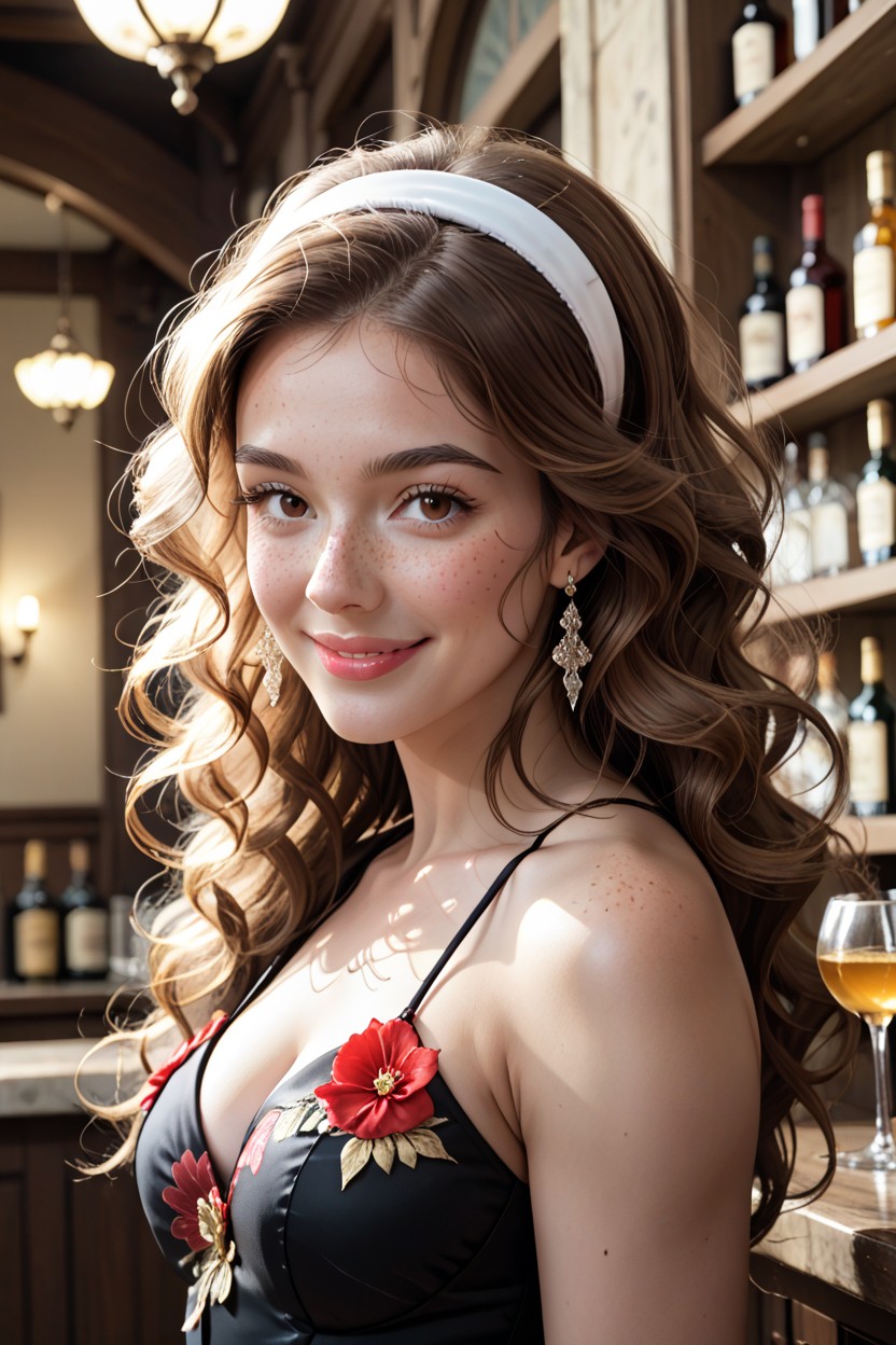 White Minidress With Red Floral Pattern, Detailed Face, Wide Open Eyes AI Porn