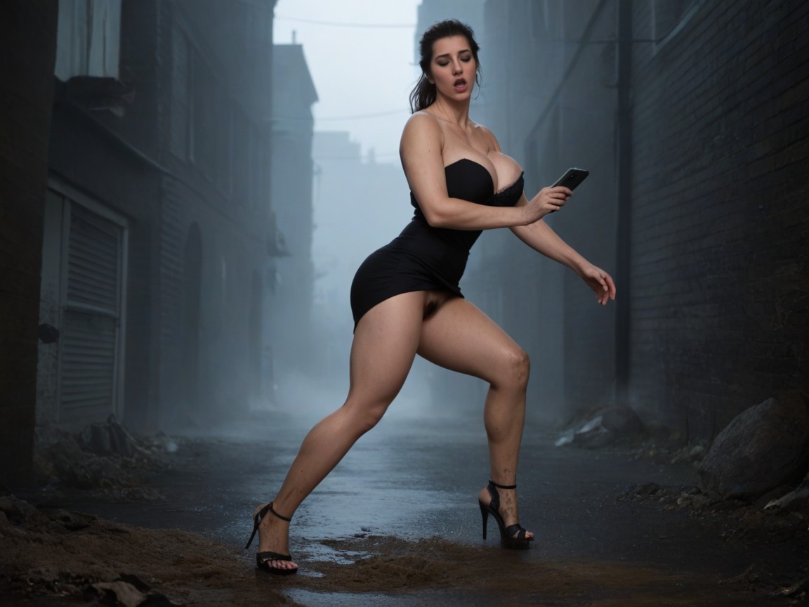 Wearing Large Black Blouse With A Cutout, Ropa Abierta, Cara Cansada Porno IA