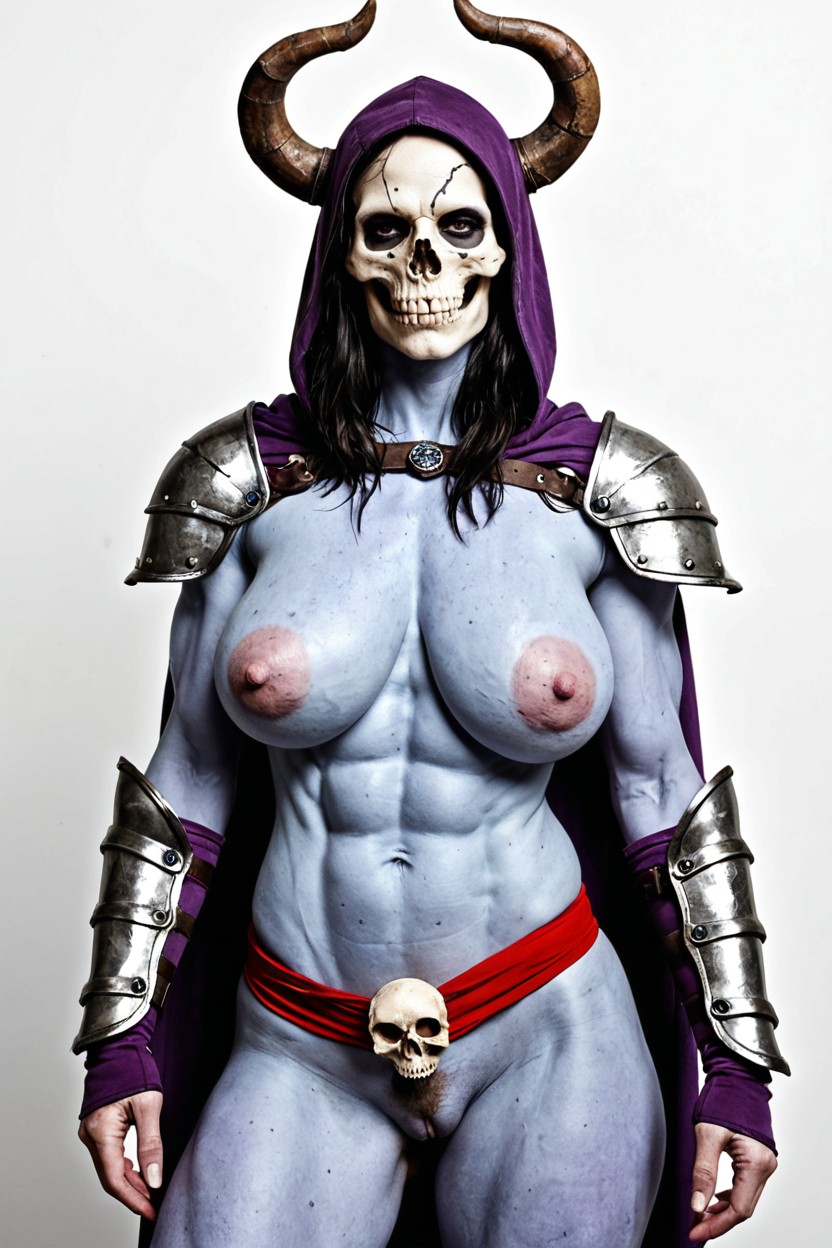 Super Long Nipples, Cosplay, Has A Purple Hooded Skull For A Head Porno IA