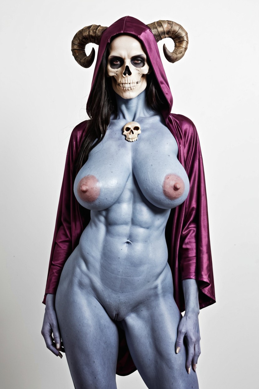 Abs, Perky Round Tits, Purple Leather Across Her Chest To Her Shoulders No Horns Porno IA