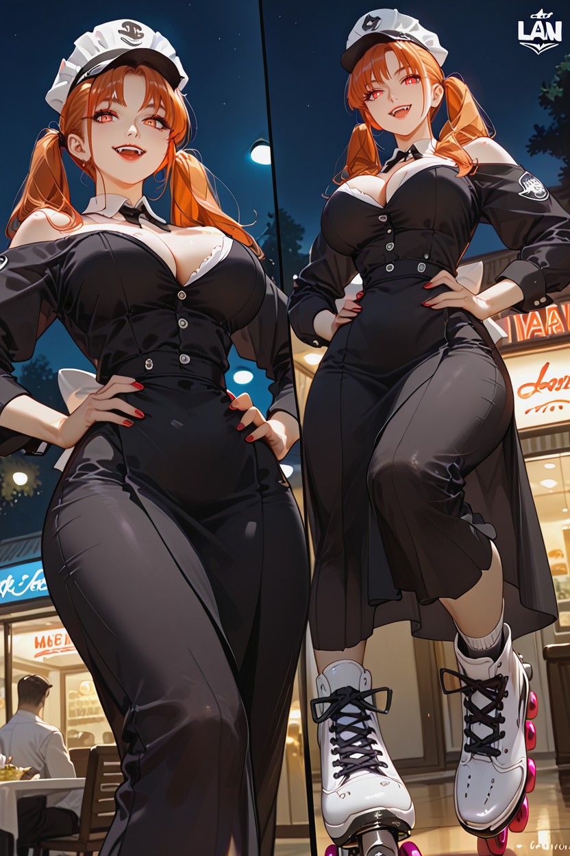 Skinny, Waitress Skating, Off-shoulder AI Porn
