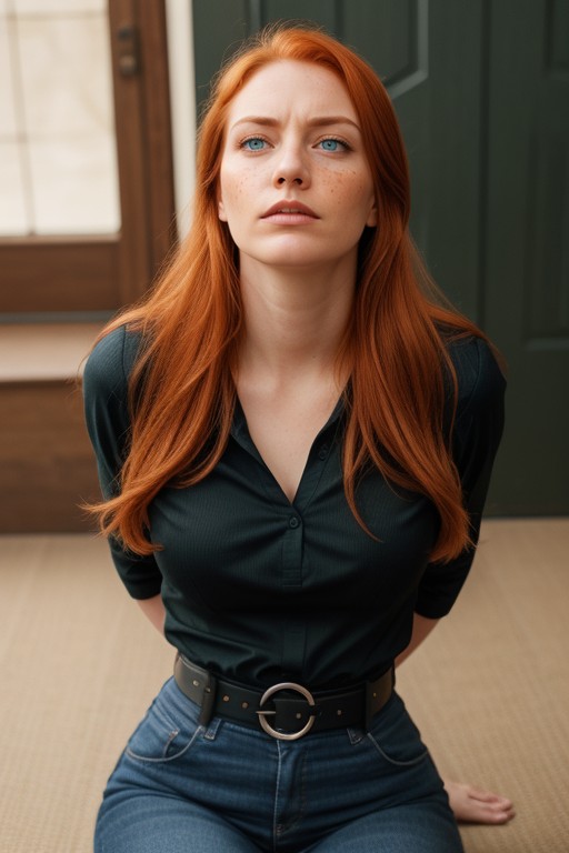 Lobg Ginger Hair, Beautiful Woman, Black Combat Boots KI Porno