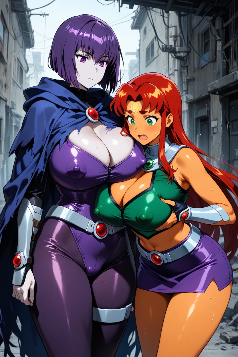 Expression, Both Looking Down At Their Own Gigantic Breasts In Horror, Score_ Porno IA