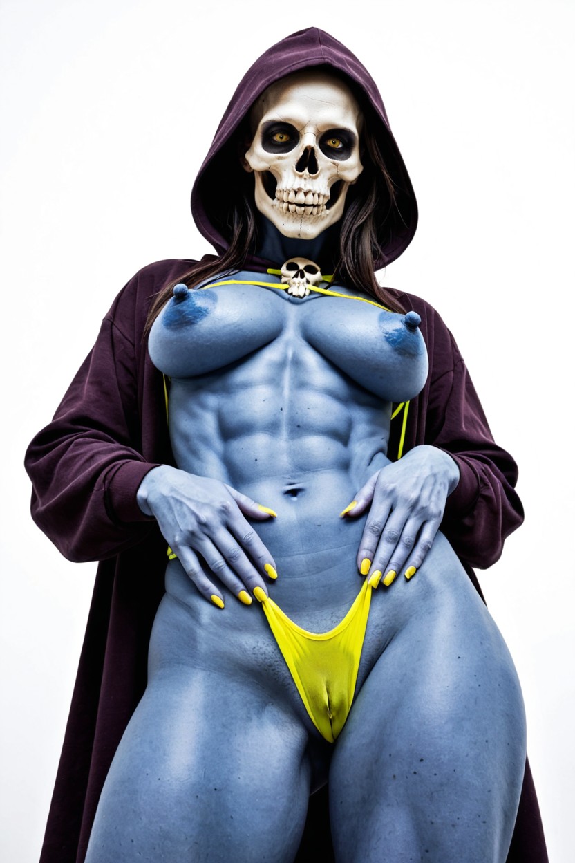 Natural Sagging Tits, Hooded Skull Face, Cosplay AI Porn