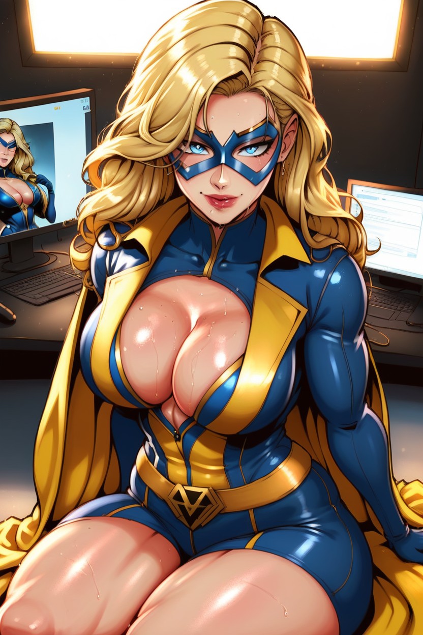 Yellow Cape, Cleavage, Lip Gloss AI Porn