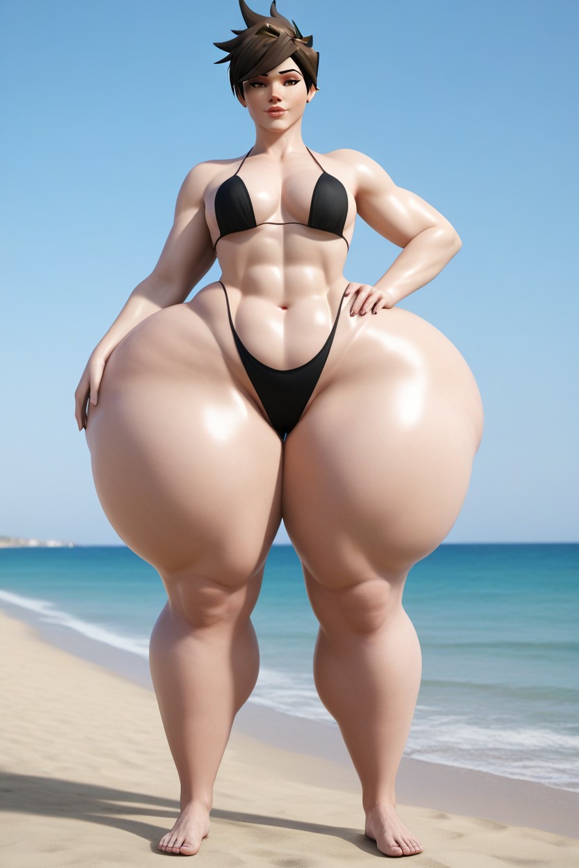 Thick Thighs, Very Curves, Beach AI Porn