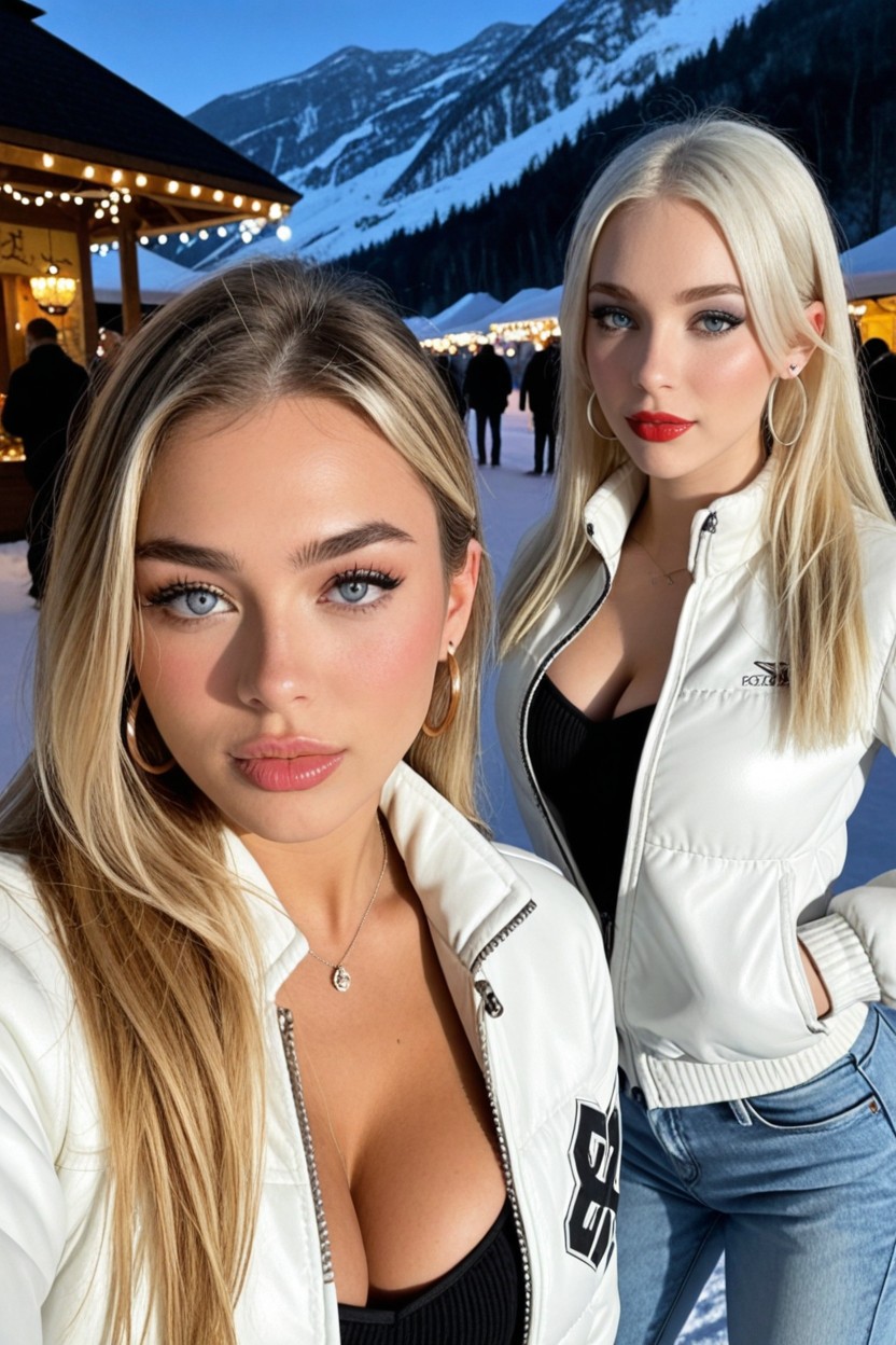 One Of Women Is Taking A Selfie Of Them, Blue Eyes, 2 People AI Porn