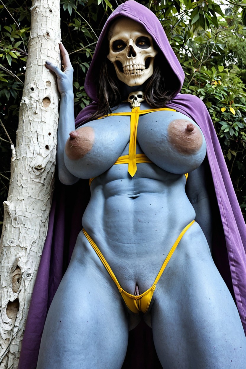 Saggy Boobs, Detailed Dimpled Aerolas, Hooded Skull Is Her Face And Head Porno IA