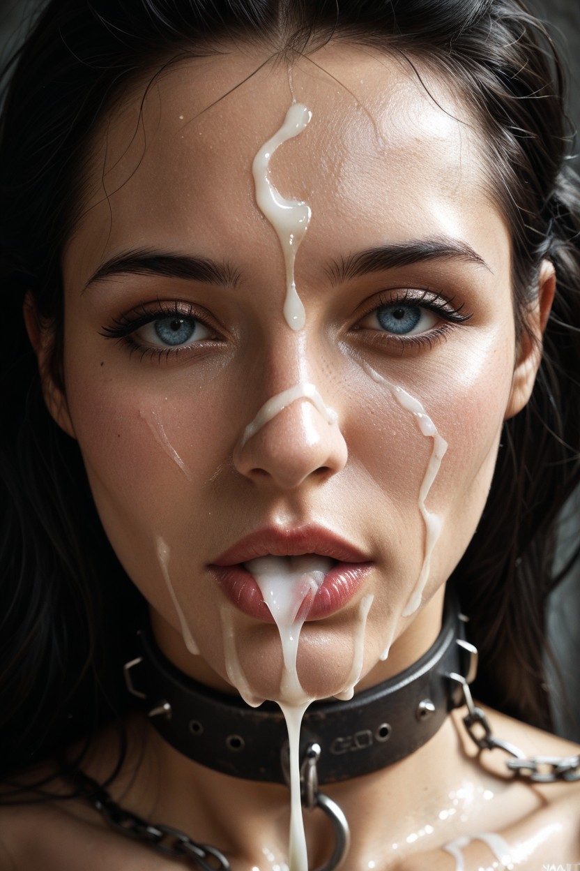 Extremely Beautiful Face, Visible Ribs, Cum On Face Porno IA
