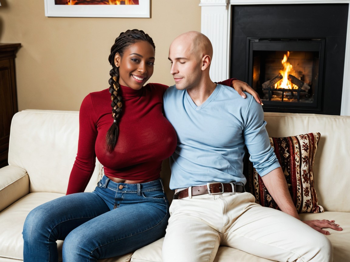 The Beautiful African American Woman Has Braided Hair, Site On Sofa, Anatomically Accurate Porno IA