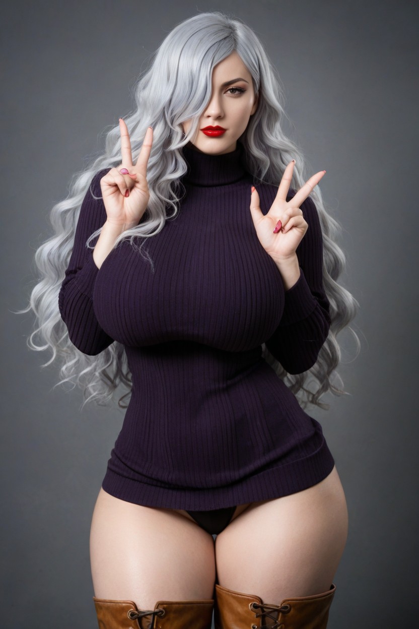 Styled In A Braid, Large Breasts, Both Hands In Peace Porno IA
