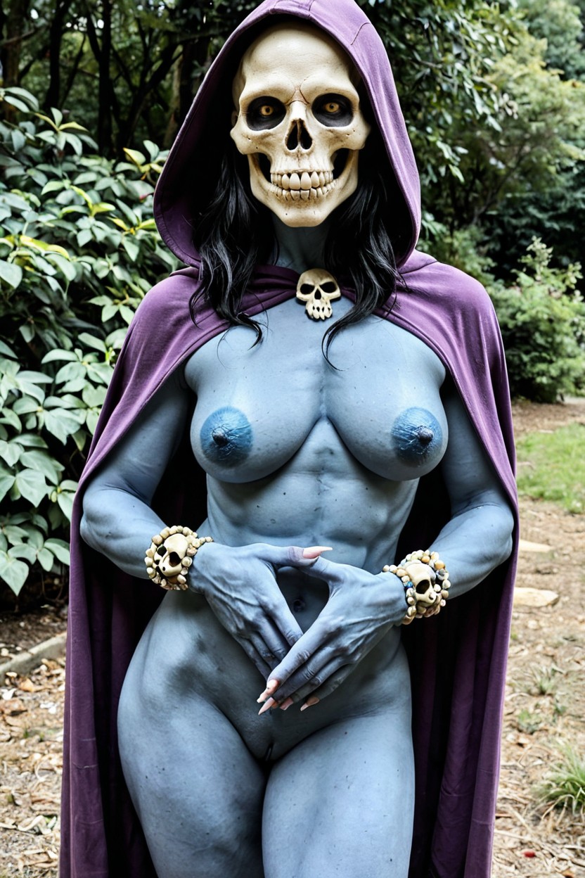Evil Looking Yellow Skull Face, Droopy Boobs, Hyper Detailed Nipples AI Porn