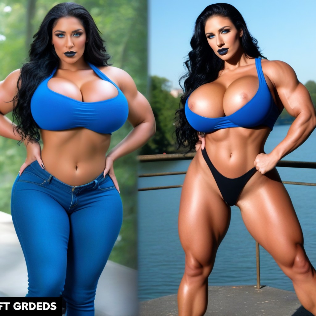 Massive Hyper Muscles, Gigantic Muscles, Wavy Hair AI Porn