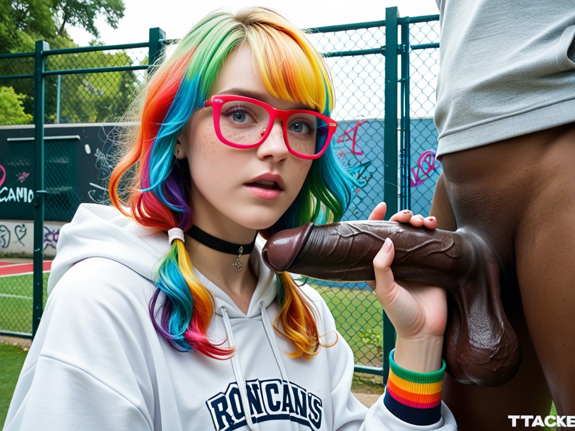 Vista Lateral, College Football Logo On Her Shirt, Thickest Cock Pornografia de IA