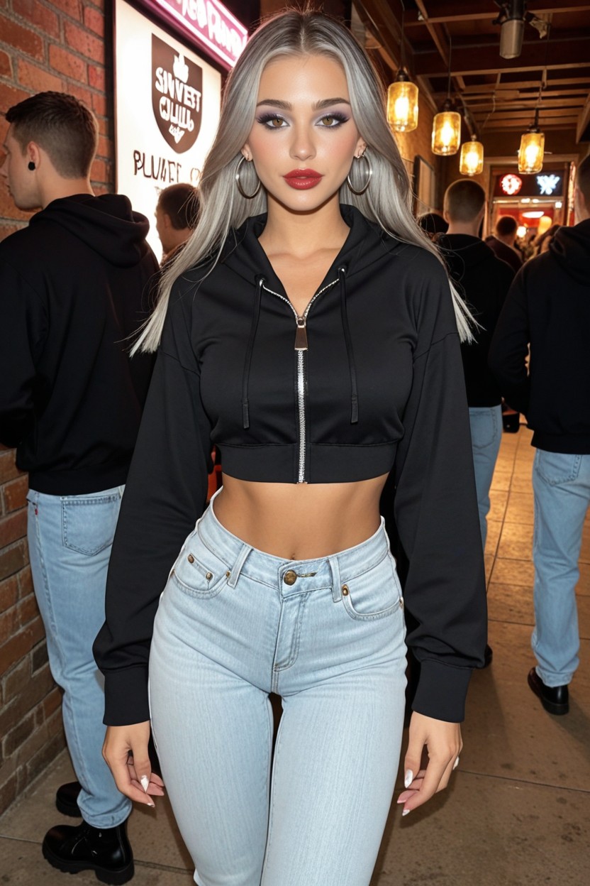 Long Spindly Legs, Small Ass, Silver Hoop Earrings AI Porn