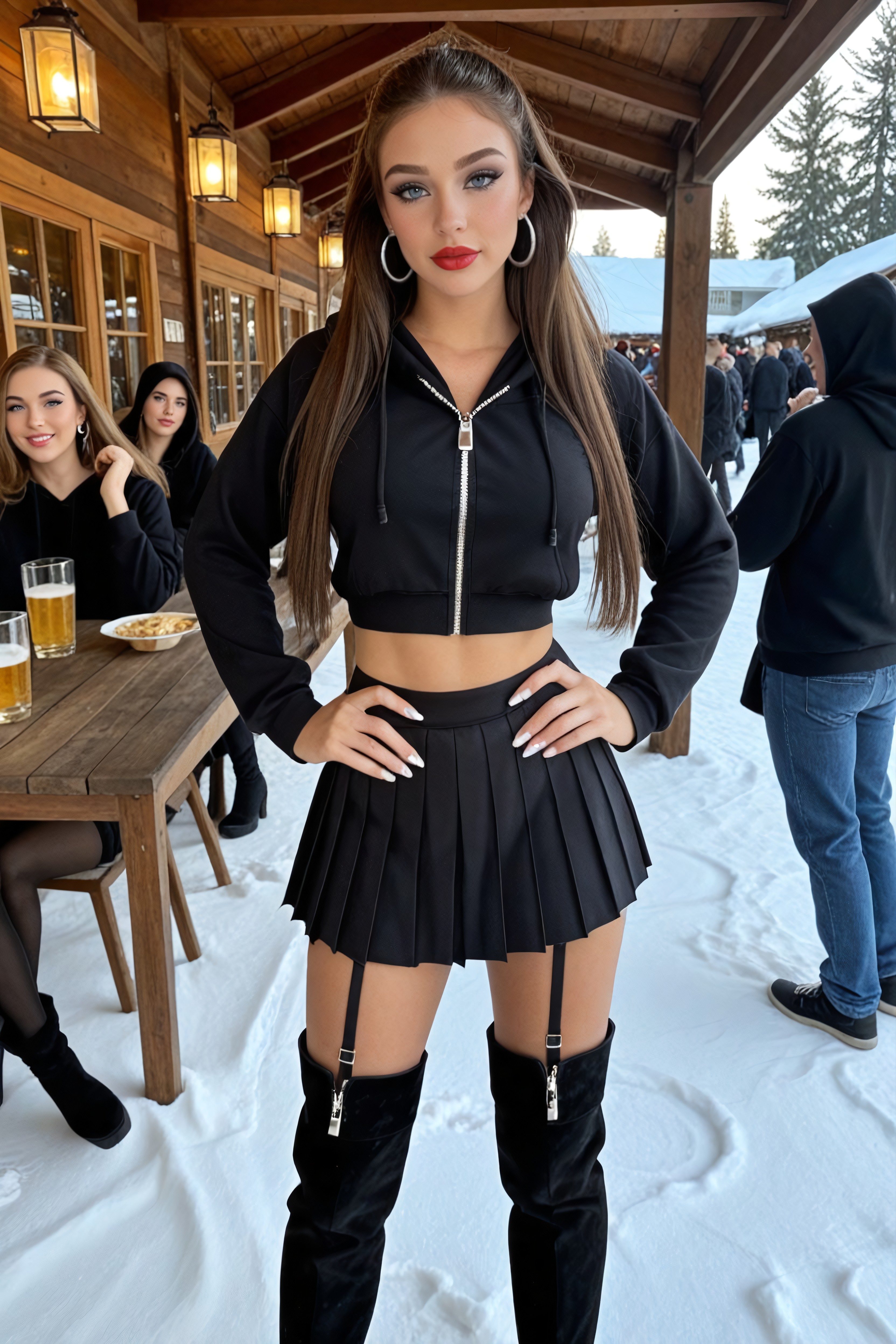 The Woman Is Bending Over A Table In A Busy Club, Club, Skinny AI Porn