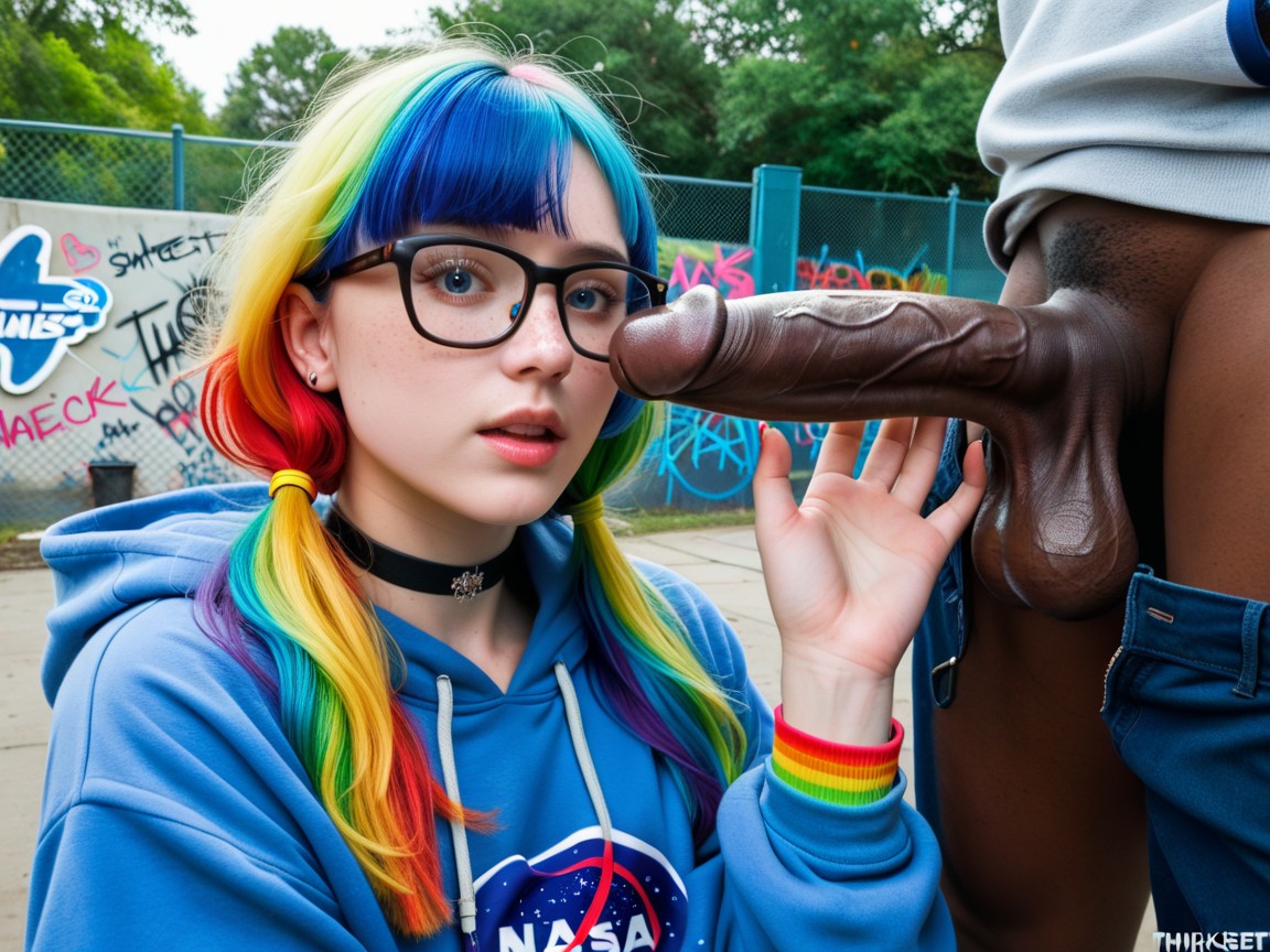 Nasa Logo On Her Shirt, Colorful Bracelet, College Campus AI Porn
