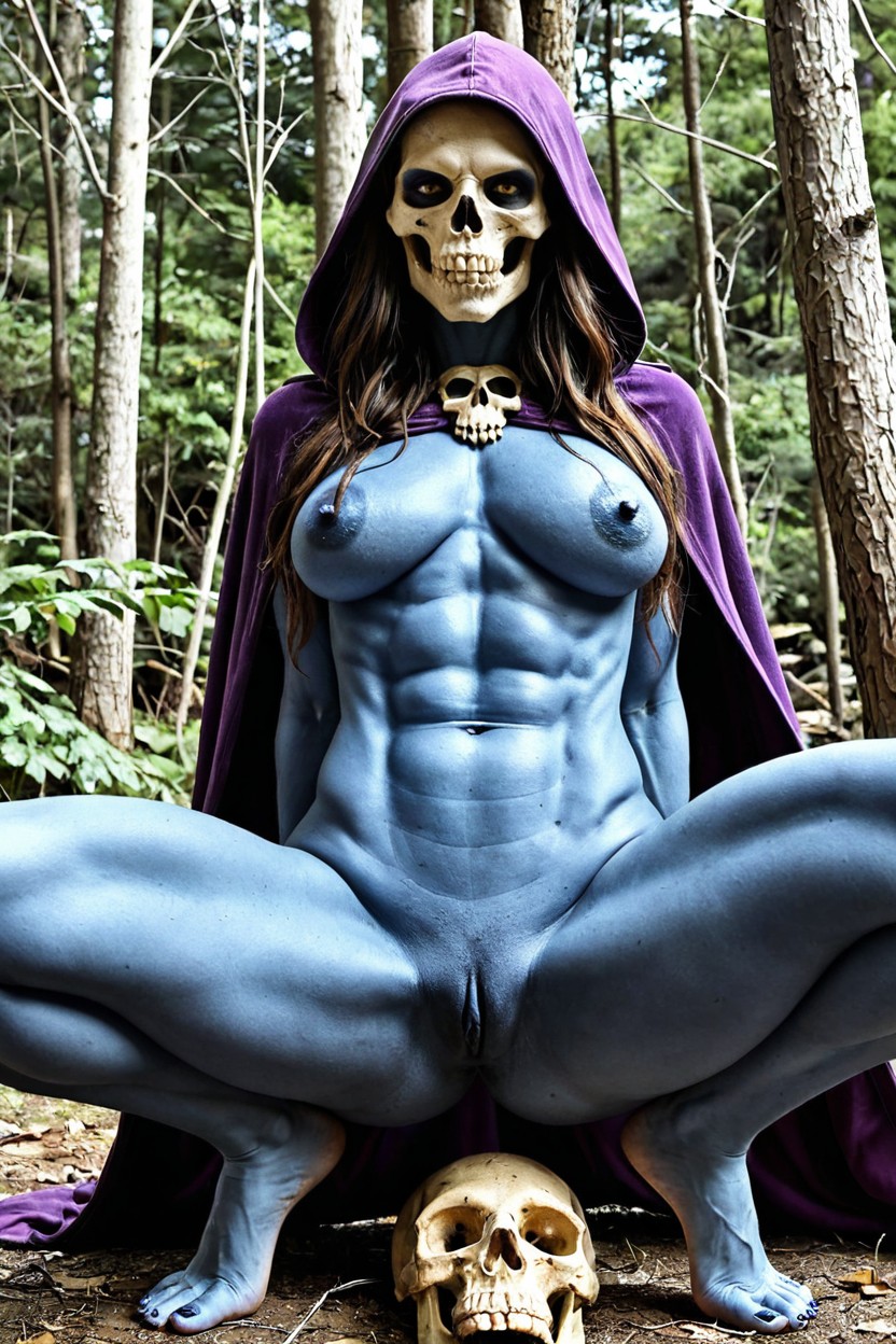 Whole Body Blue Skin, Evil Looking Yellow Skull Face, She Looks Like Skeletor Porno IA