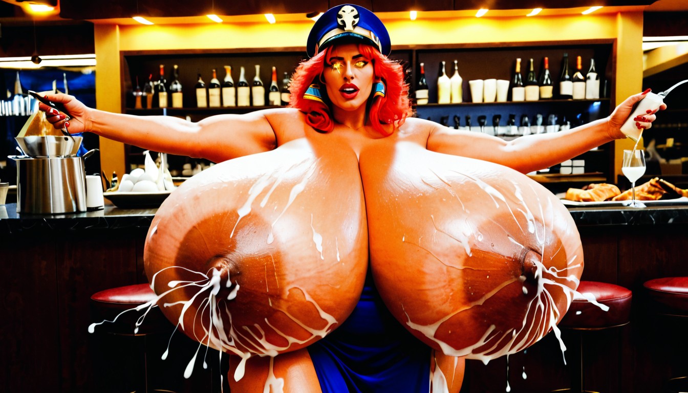 Cafe, Hyper Gigantic Colossal Lactation, Colossal Breasts Porno IA