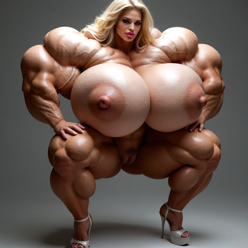 Side View, Huge Gigantic Aps, Extremely Muscular AI Porn
