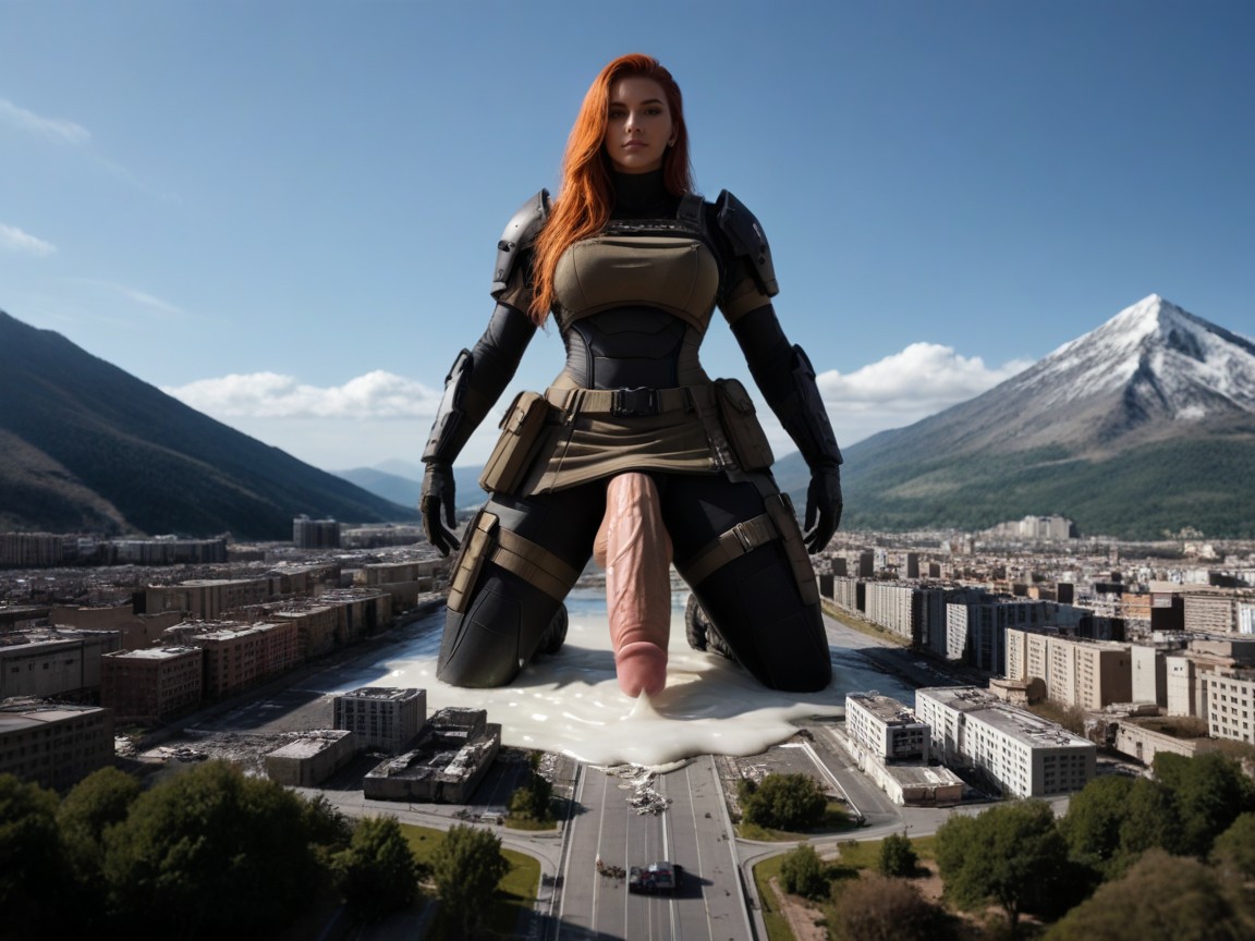 Excessively Towering Over The City, Mega Giantess, Cvberpunk Sci-fi Aesthetic AI Porn