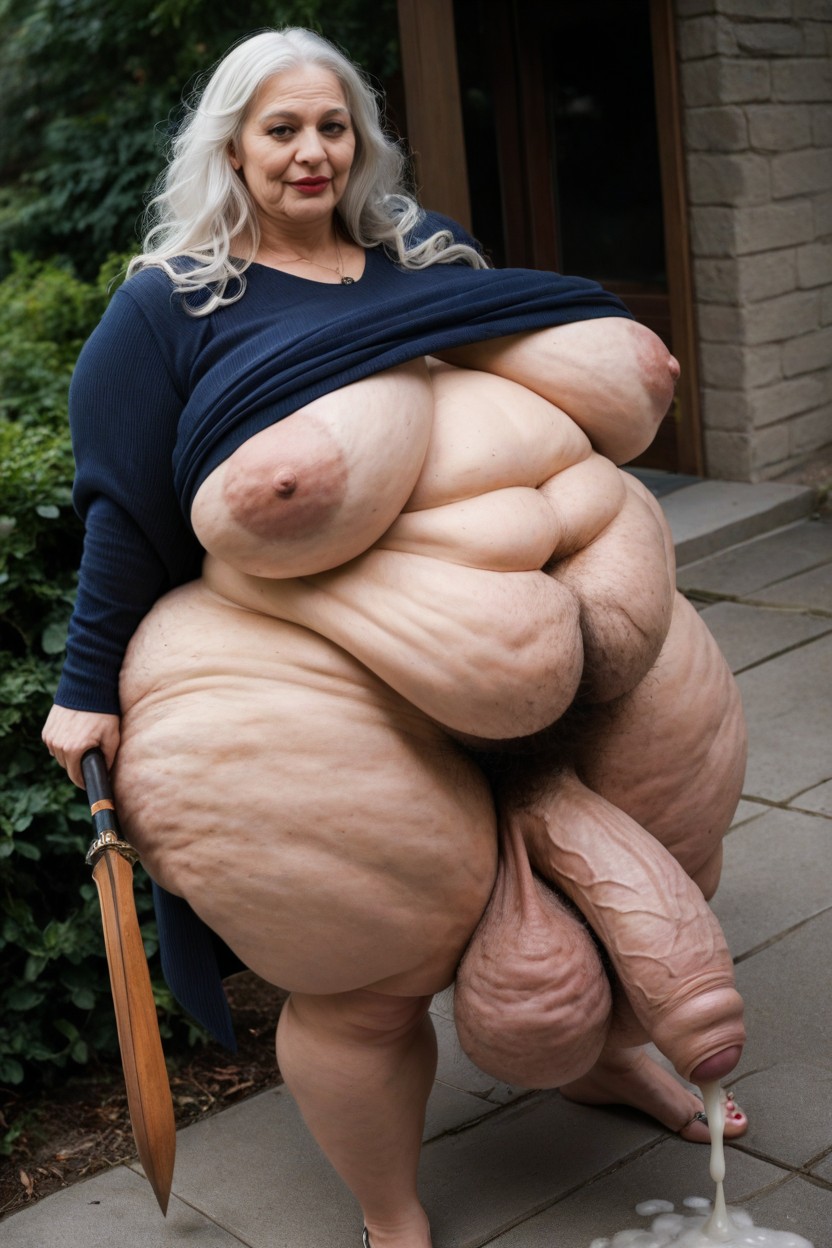 Wide View Extremely Large Ass Saggy Parted Breasts, Straight, Long Length AI Porn