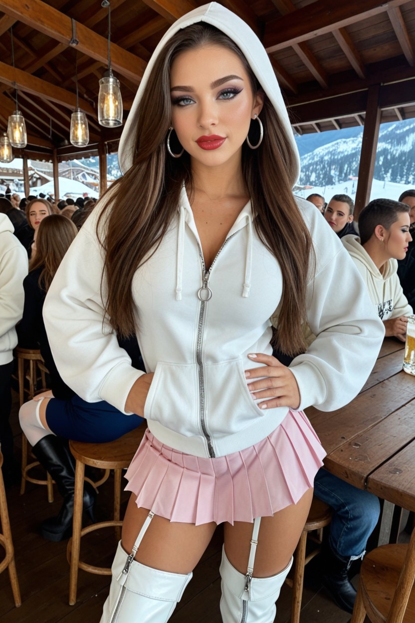 A Hot-pink Pleated Skirt, Skinny, Cosplay AI Porn