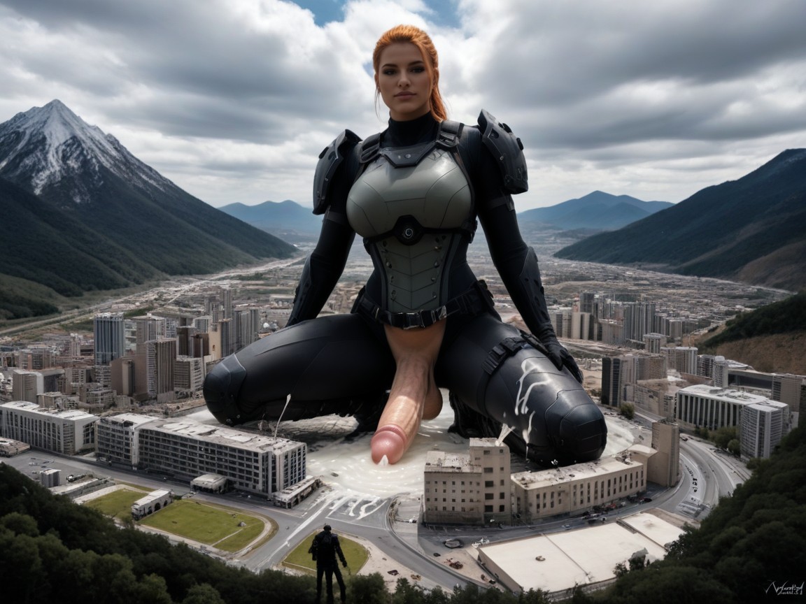 City, Massive Erect Cock, Rubble The Futanari Is Wearing Futuristic Anime-style Outfit AI Porn