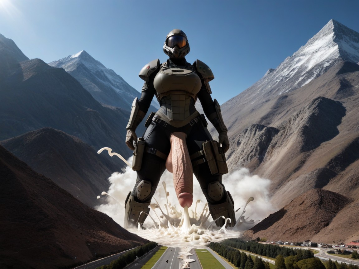 Mega Giantess, Excessively Larger Than Entire City, Massive Erect Cock AI Porn