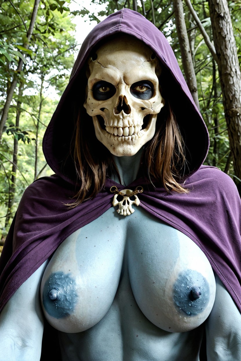 Hyper Detailed Nipples, Piel Azul, Pose De Jack O' Lantern Porno IA