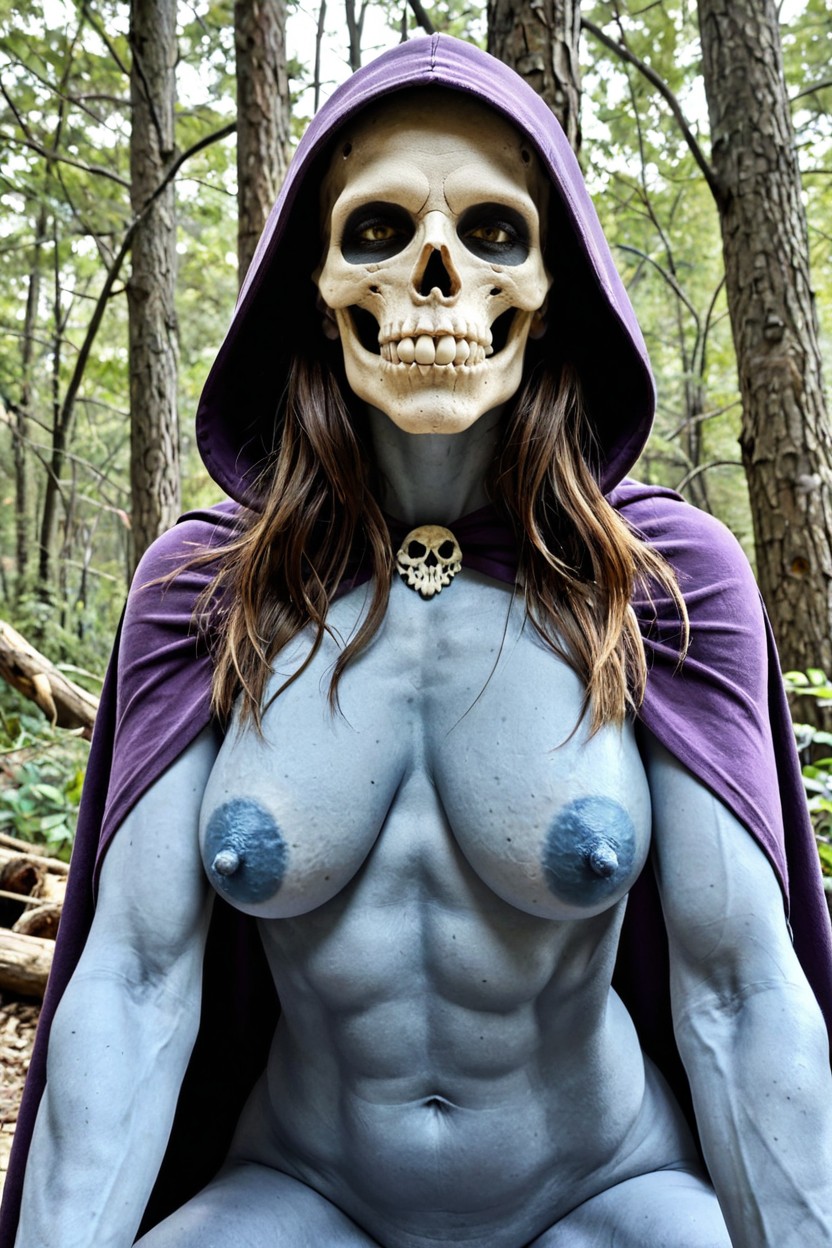 Detailed Dimpled Areolas, Musculosa, Hooded Skull Is Her Face And Head Porno IA