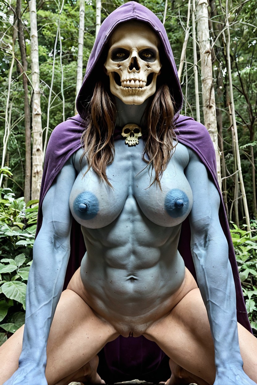 Has A Purple Hooded Skull For A Head, Long Sharp Claws, De Abajo Hacia Arriba Porno IA
