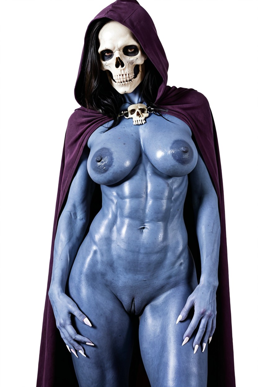 Skull And Crossbones Armor On Her Chest, Labia, Hooded Skull Is Her Face And Head Porno IA