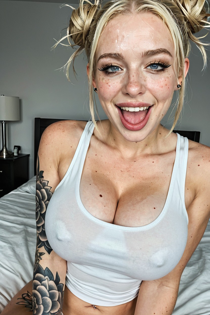 Heavily Tattooed, Hyper Pale Albino Skin, Open Mouth AI Porn