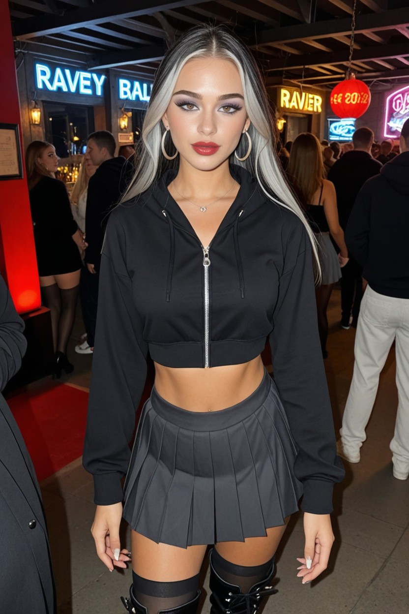 Silver Hoop Earrings, Raven Colour Hair, Waist Shot AI Porn