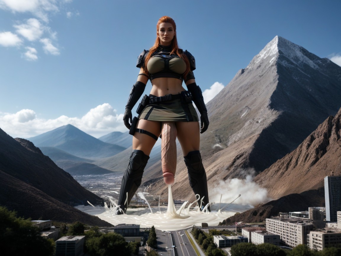 City, Extremely Thick And Powerful Jets Of Cum, Rubble The Futanari Is Wearing Futuristic Anime-style Outfit AI Porn