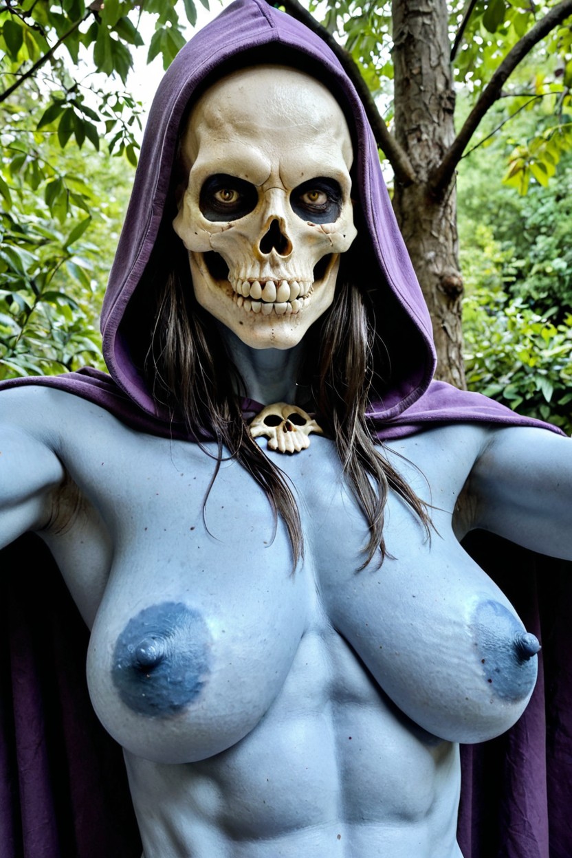 Hyper Detailed Nipples, Blue Dimpled Areolas, Purple Leather Loin Guard AI Porn
