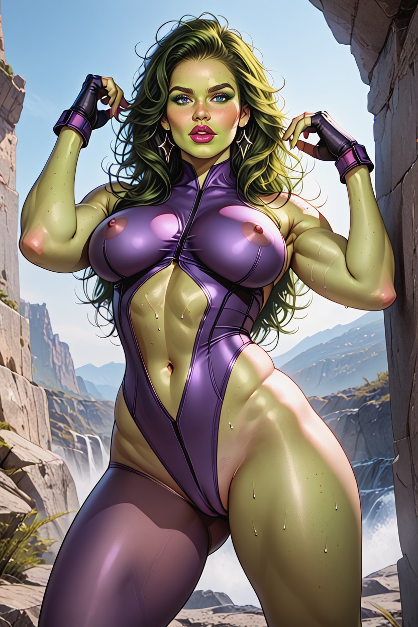 Green Skin, Mirando Al Espectador, Pornstar Porno IA