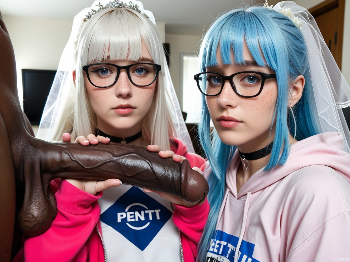 Blue Eyes, White Hair, Blue Logo On Her Shirt Porno IA