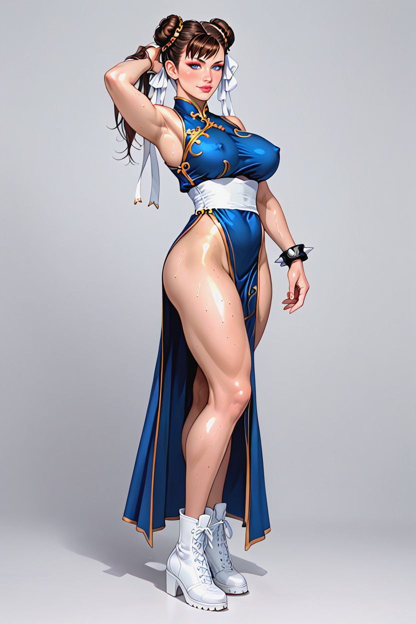 Chun Li From Street Fighterplump Lips, But Designed For Movement With High Slits, Horny AI Porn
