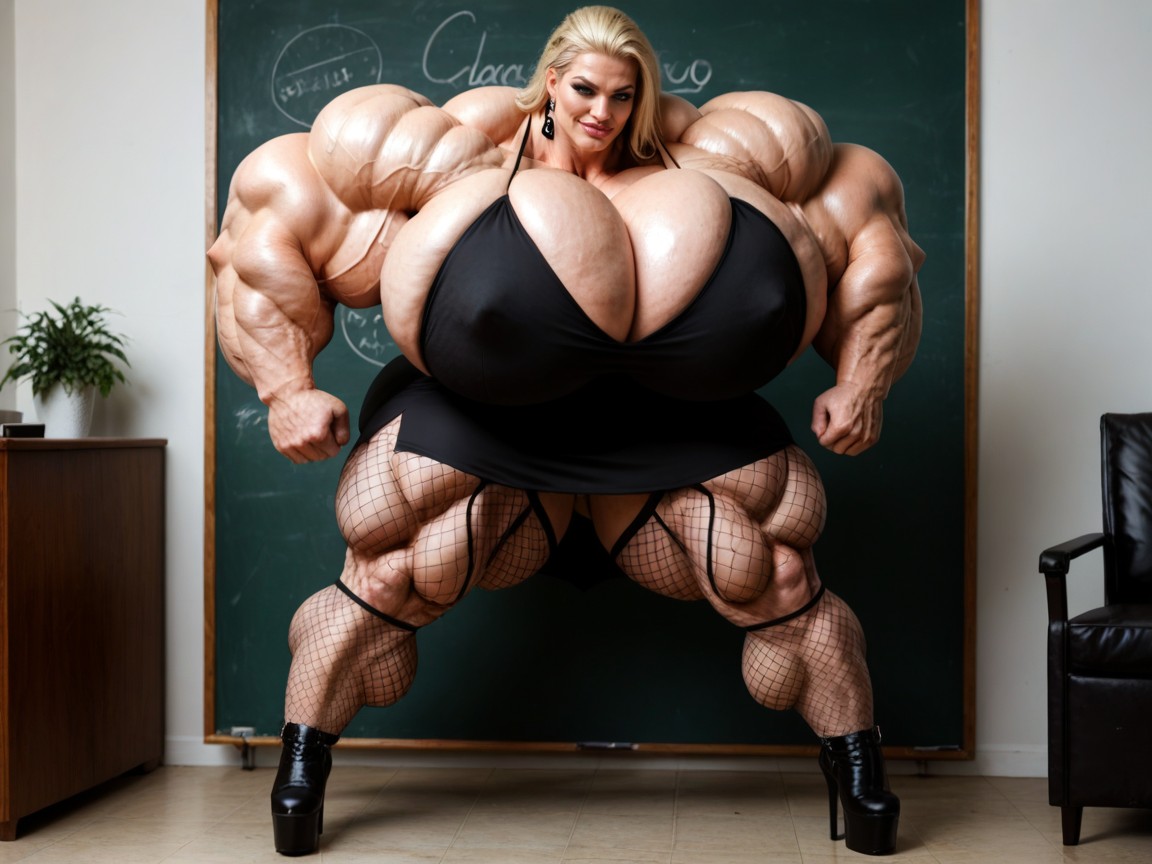 Teacher, Knee Lengh Boots, Hyper Massive Muscles AI Porn